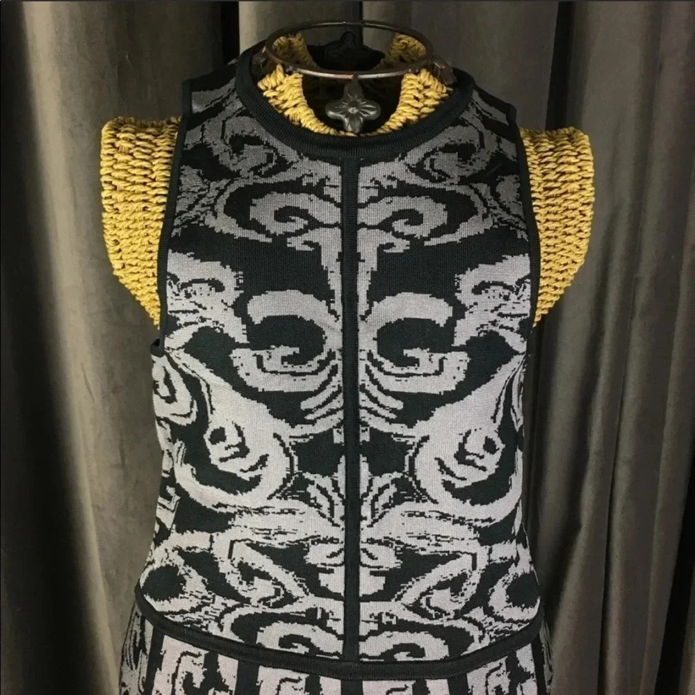 Parker Kiley Dress Damask Fit & flare knit sleeveless scroll print dark romantic - Picture 3 of 10